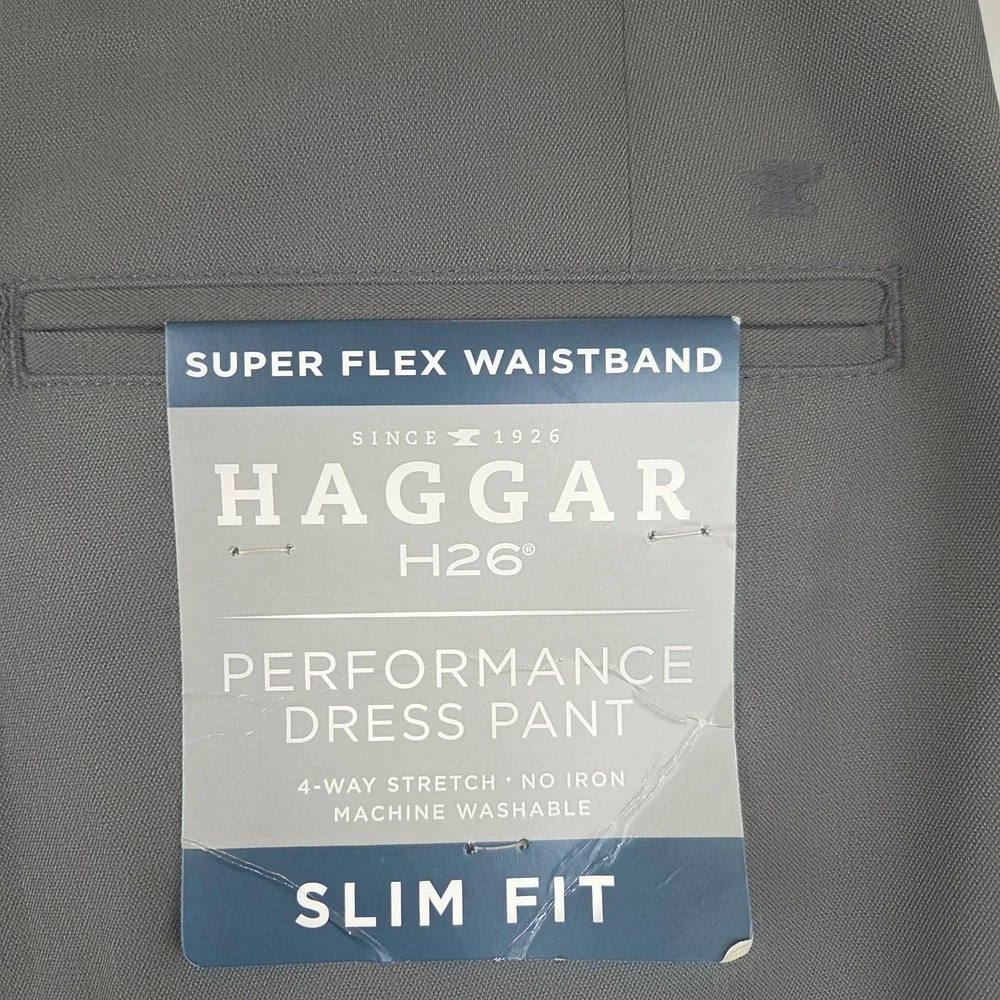 NWT Haggar H26 Men's Performance Dress‎ Pants Slim Fit Heather Gray 32 x 34